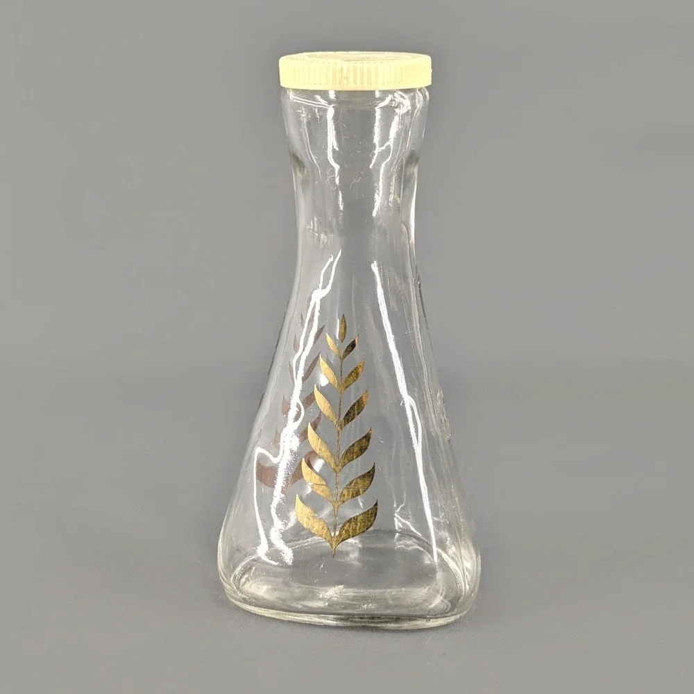 Good Seasons Vintage Glass Salad Dressing Cruet Gold Wheat Shaker Bottle Cap